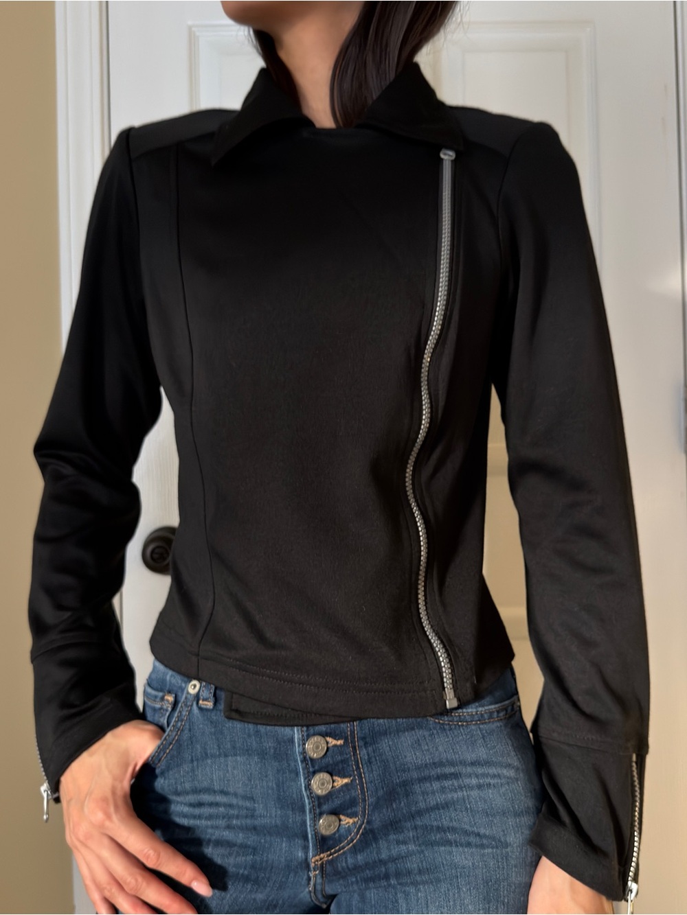 Black Asymmetric Zip Jacket